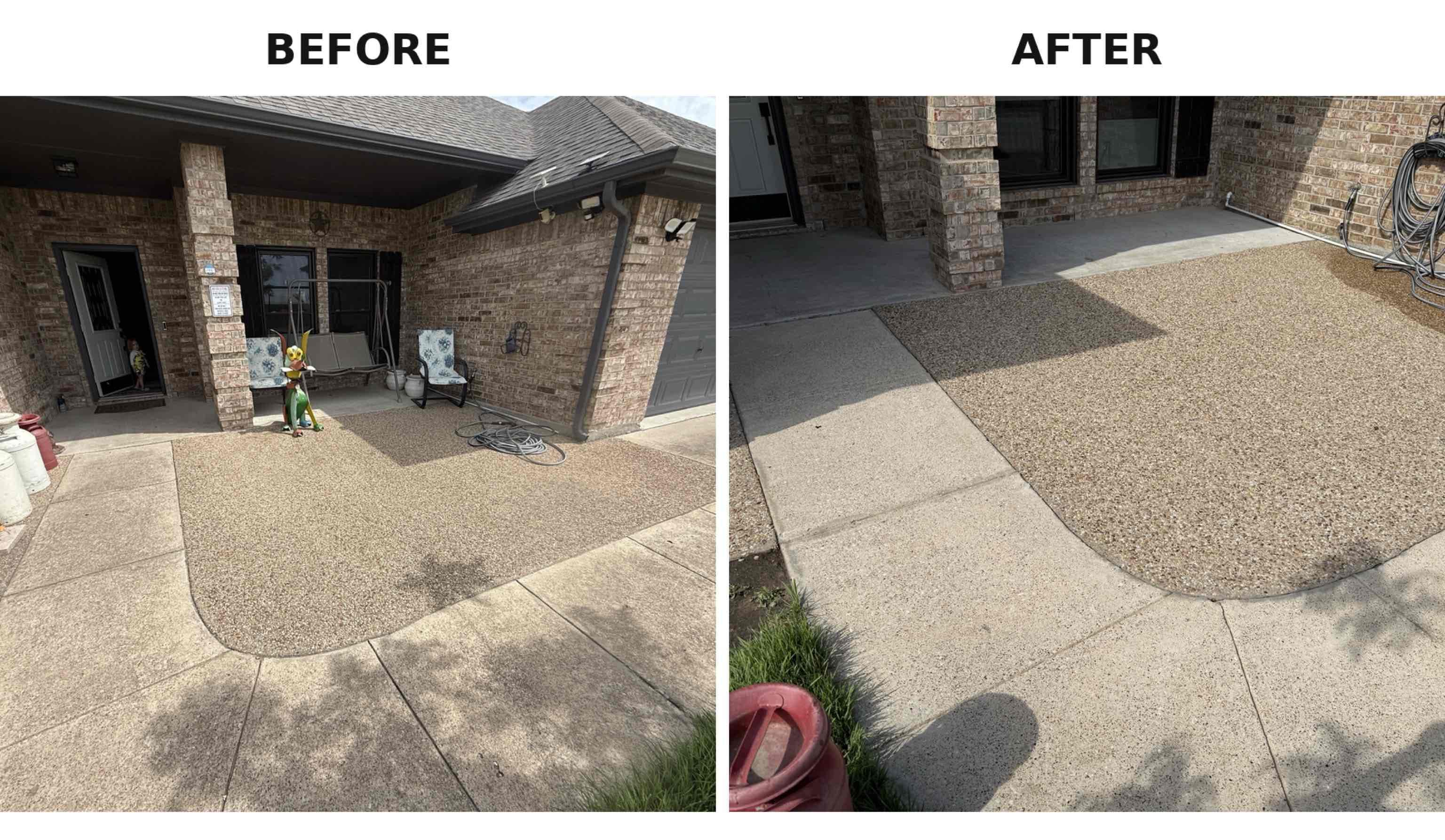 Exposed aggregate entrance before and after Post & Stone cleaning