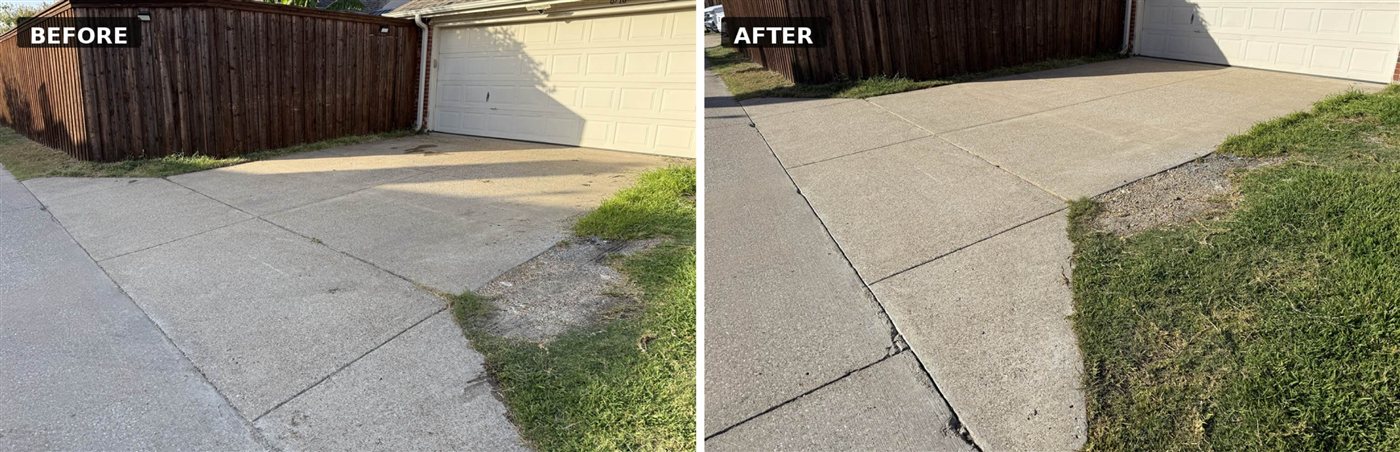 Post & Stone driveway cleaning in Rowlett — before and after